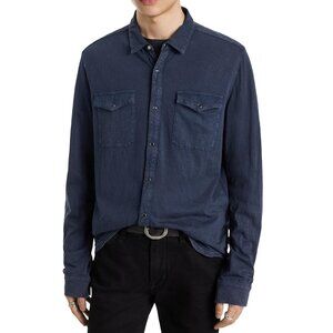 John Varvatos Men's Arvon Pigment Dyed LS Snap Front Western Shirt Pacific Blue